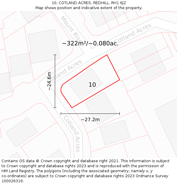 10, COTLAND ACRES, REDHILL, RH1 6JZ: Plot and title map