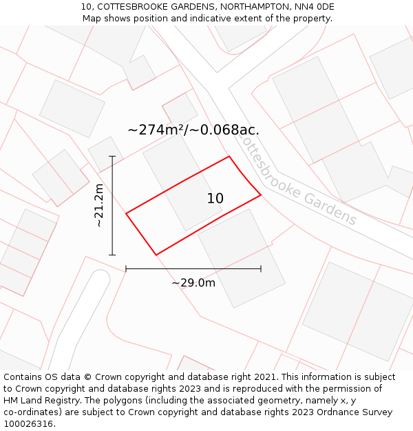 10, COTTESBROOKE GARDENS, NORTHAMPTON, NN4 0DE: Plot and title map