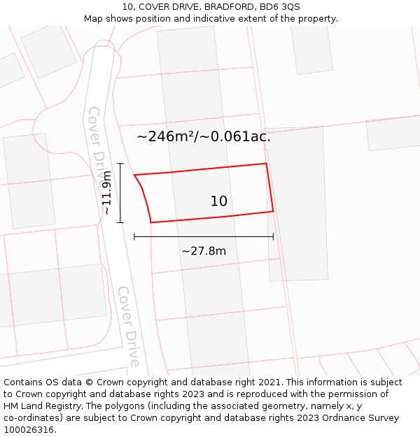 10, COVER DRIVE, BRADFORD, BD6 3QS: Plot and title map