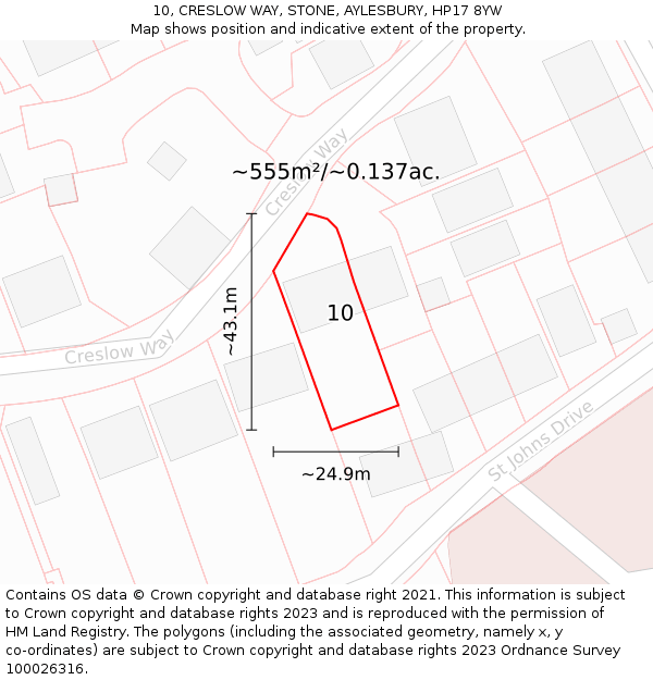 10, CRESLOW WAY, STONE, AYLESBURY, HP17 8YW: Plot and title map