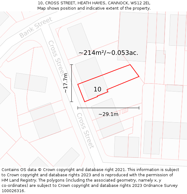 10, CROSS STREET, HEATH HAYES, CANNOCK, WS12 2EL: Plot and title map