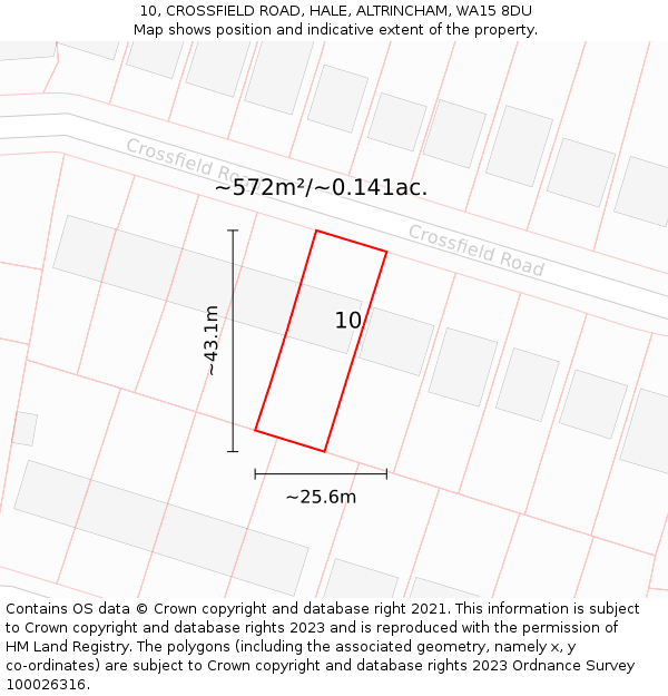 10, CROSSFIELD ROAD, HALE, ALTRINCHAM, WA15 8DU: Plot and title map