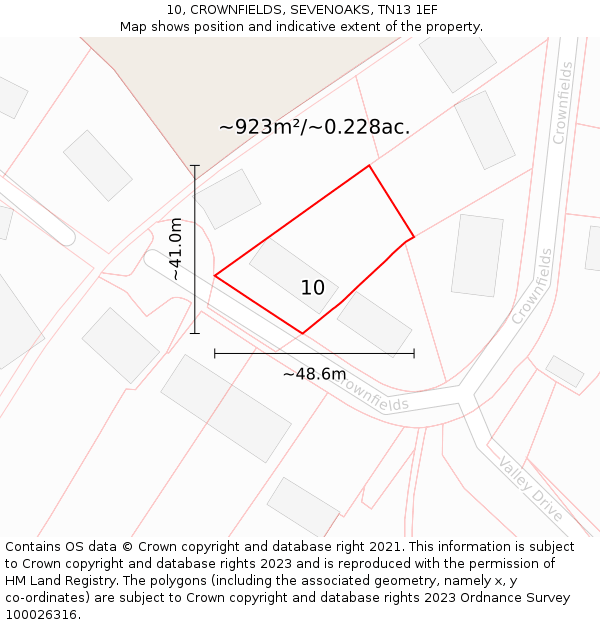 10, CROWNFIELDS, SEVENOAKS, TN13 1EF: Plot and title map