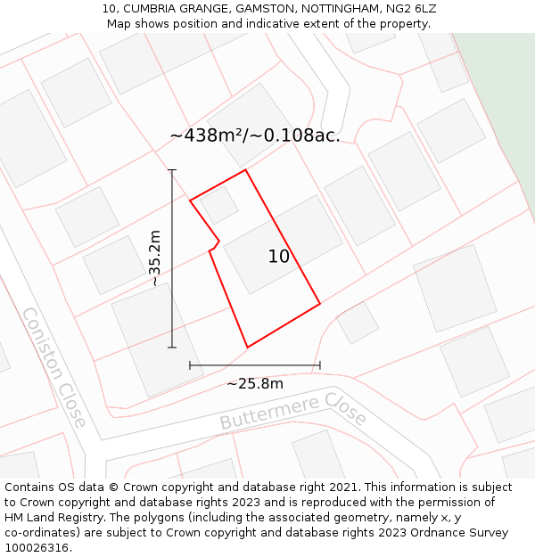 10, CUMBRIA GRANGE, GAMSTON, NOTTINGHAM, NG2 6LZ: Plot and title map