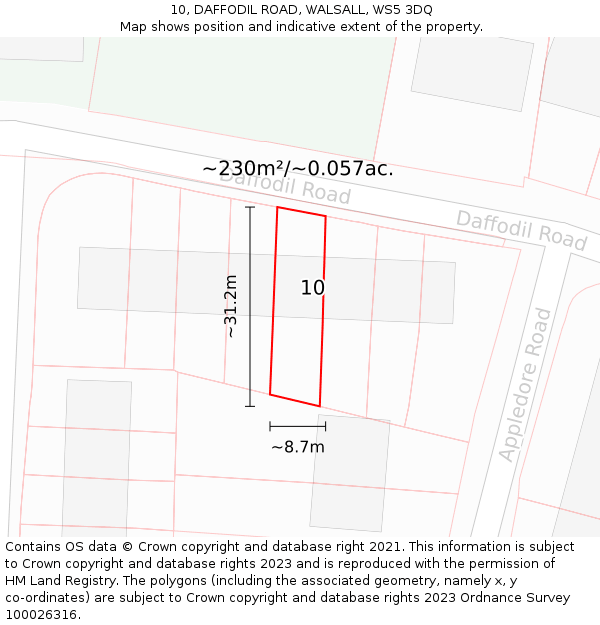 10, DAFFODIL ROAD, WALSALL, WS5 3DQ: Plot and title map