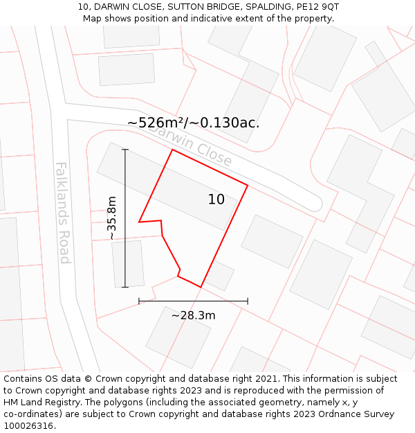 10, DARWIN CLOSE, SUTTON BRIDGE, SPALDING, PE12 9QT: Plot and title map