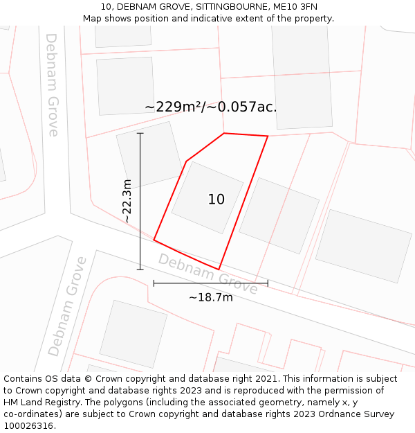 10, DEBNAM GROVE, SITTINGBOURNE, ME10 3FN: Plot and title map