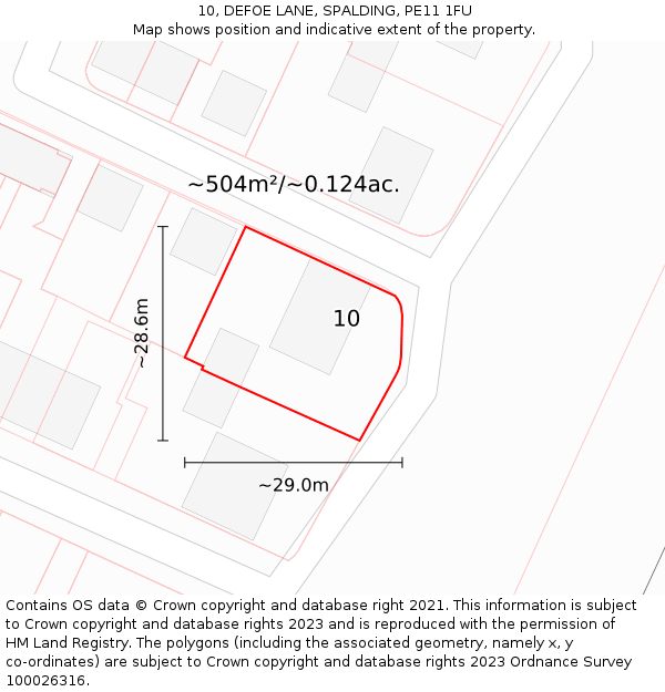 10, DEFOE LANE, SPALDING, PE11 1FU: Plot and title map