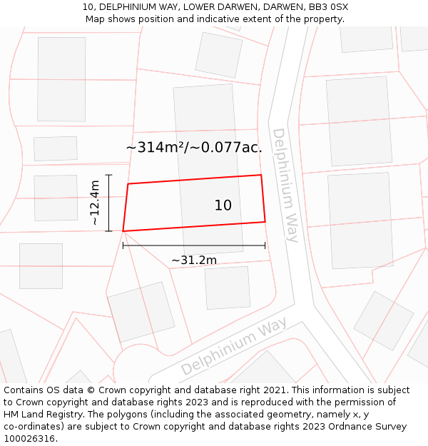 10, DELPHINIUM WAY, LOWER DARWEN, DARWEN, BB3 0SX: Plot and title map