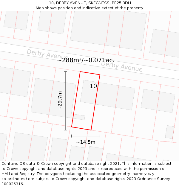 10, DERBY AVENUE, SKEGNESS, PE25 3DH: Plot and title map