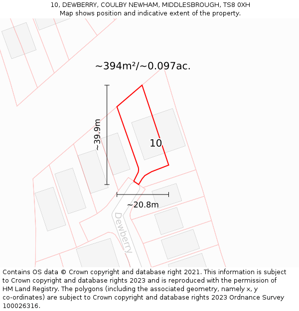 10, DEWBERRY, COULBY NEWHAM, MIDDLESBROUGH, TS8 0XH: Plot and title map