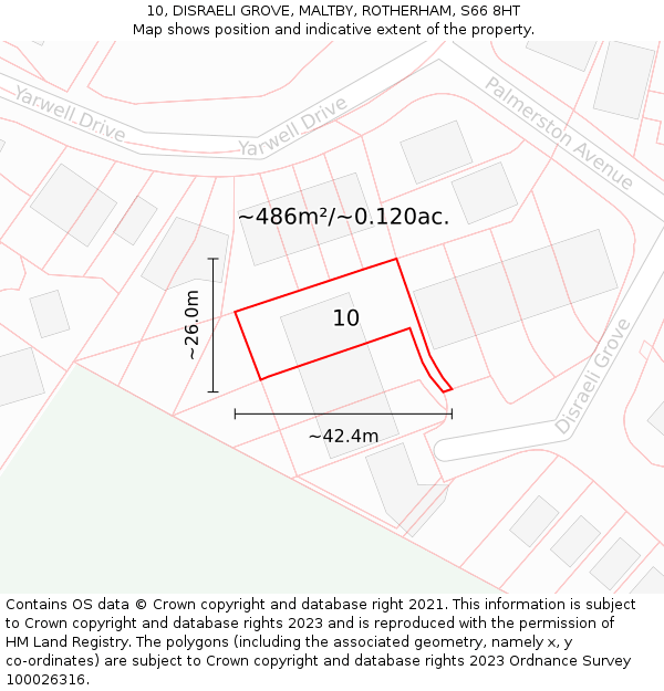 10, DISRAELI GROVE, MALTBY, ROTHERHAM, S66 8HT: Plot and title map