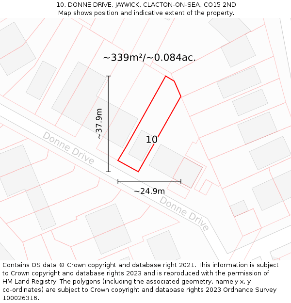 10, DONNE DRIVE, JAYWICK, CLACTON-ON-SEA, CO15 2ND: Plot and title map