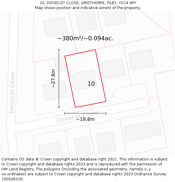 10, DOVECOT CLOSE, GRISTHORPE, FILEY, YO14 9PY: Plot and title map