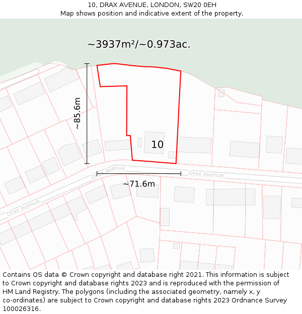 10, DRAX AVENUE, LONDON, SW20 0EH: Plot and title map