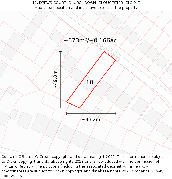 10, DREWS COURT, CHURCHDOWN, GLOUCESTER, GL3 2LD: Plot and title map