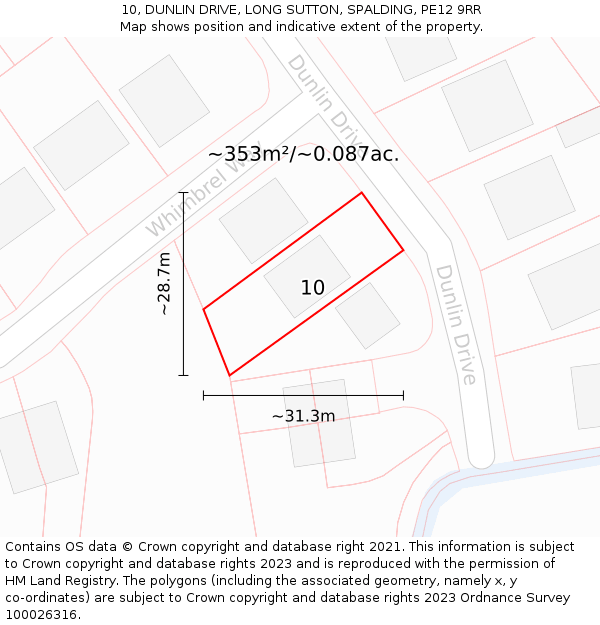 10, DUNLIN DRIVE, LONG SUTTON, SPALDING, PE12 9RR: Plot and title map