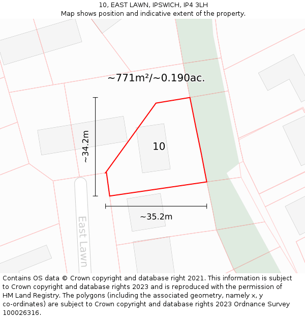 10, EAST LAWN, IPSWICH, IP4 3LH: Plot and title map