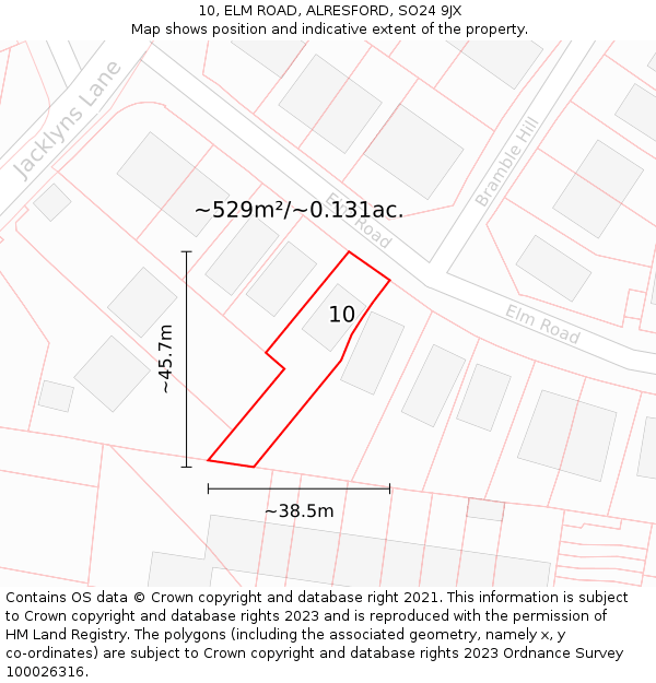 10, ELM ROAD, ALRESFORD, SO24 9JX: Plot and title map