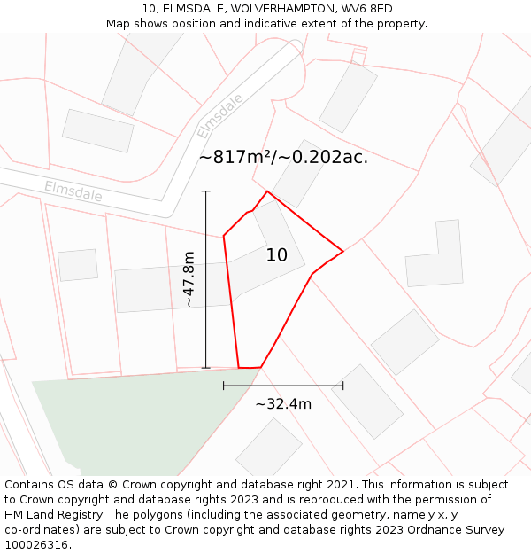 10, ELMSDALE, WOLVERHAMPTON, WV6 8ED: Plot and title map