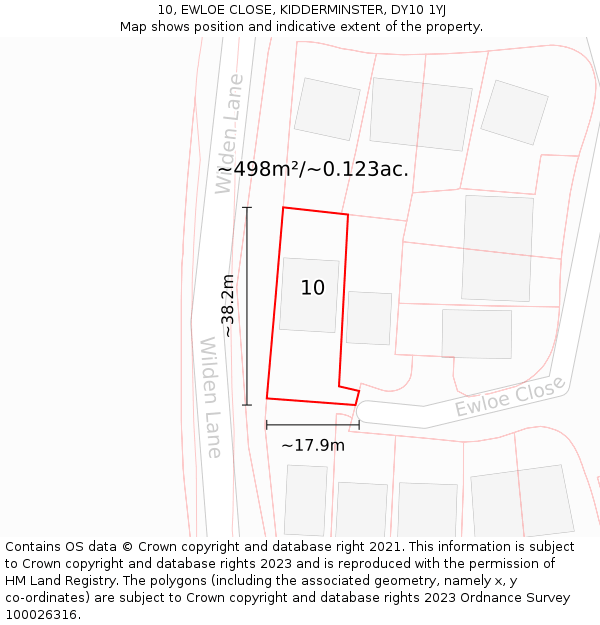 10, EWLOE CLOSE, KIDDERMINSTER, DY10 1YJ: Plot and title map