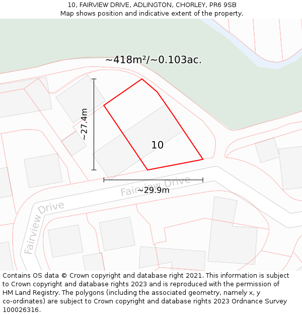 10, FAIRVIEW DRIVE, ADLINGTON, CHORLEY, PR6 9SB: Plot and title map