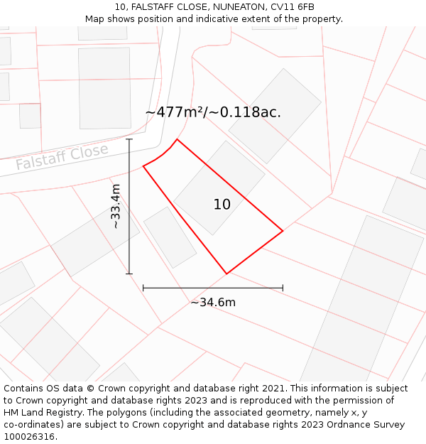 10, FALSTAFF CLOSE, NUNEATON, CV11 6FB: Plot and title map