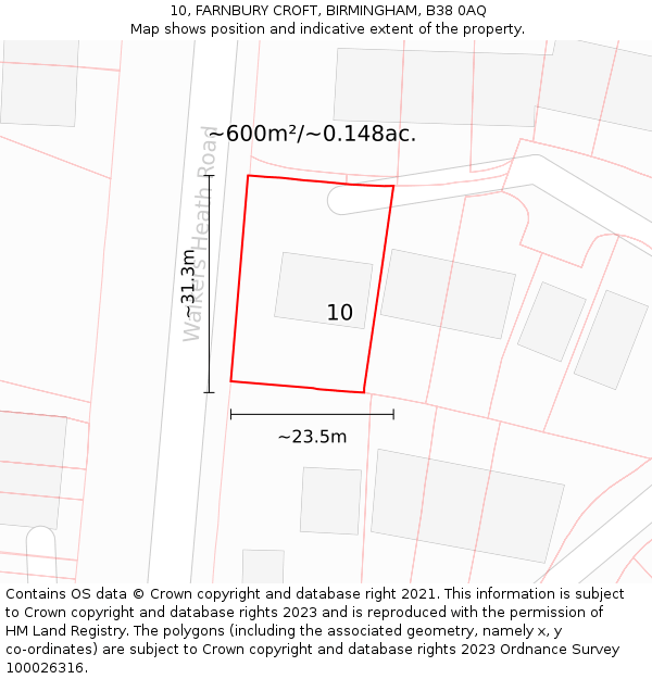 10, FARNBURY CROFT, BIRMINGHAM, B38 0AQ: Plot and title map