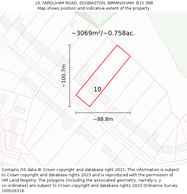 10, FARQUHAR ROAD, EDGBASTON, BIRMINGHAM, B15 3RB: Plot and title map