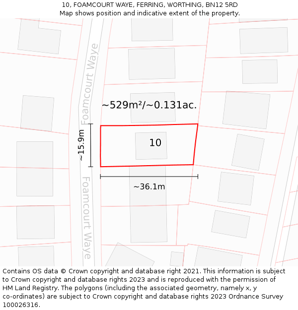 10, FOAMCOURT WAYE, FERRING, WORTHING, BN12 5RD: Plot and title map