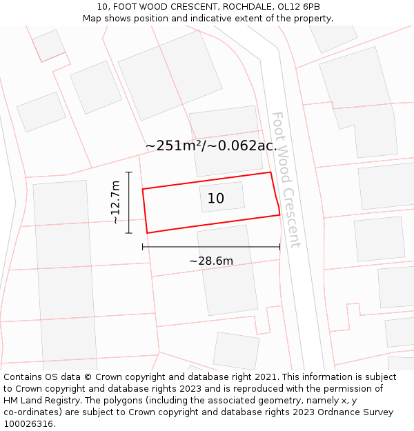 10, FOOT WOOD CRESCENT, ROCHDALE, OL12 6PB: Plot and title map