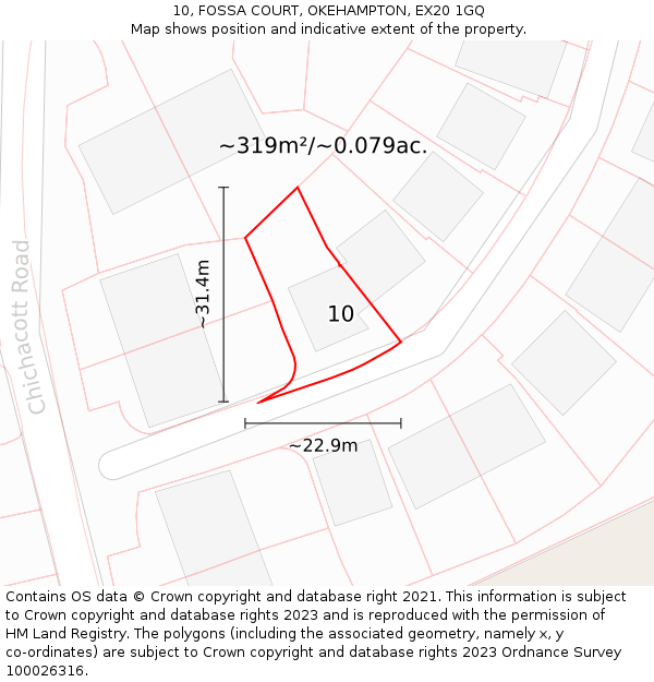 10, FOSSA COURT, OKEHAMPTON, EX20 1GQ: Plot and title map