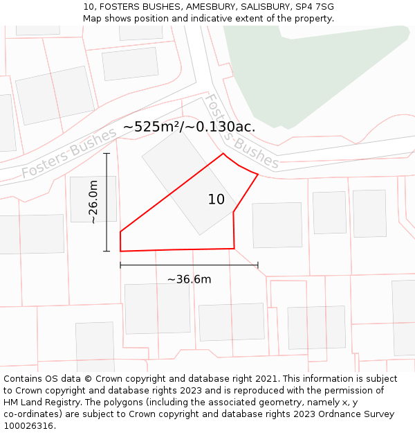 10, FOSTERS BUSHES, AMESBURY, SALISBURY, SP4 7SG: Plot and title map