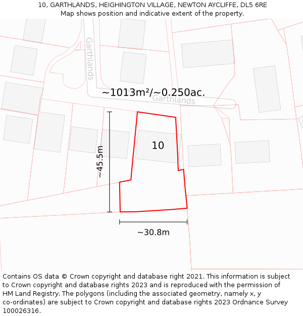 10, GARTHLANDS, HEIGHINGTON VILLAGE, NEWTON AYCLIFFE, DL5 6RE: Plot and title map