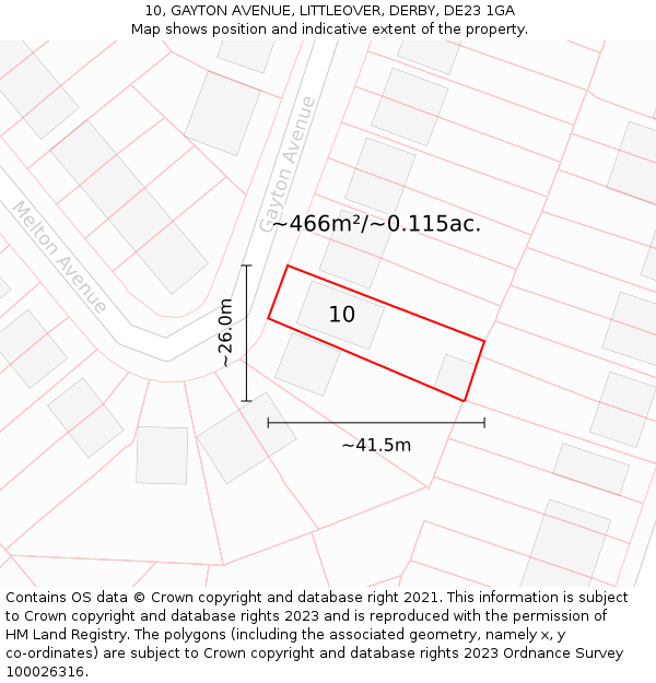 10, GAYTON AVENUE, LITTLEOVER, DERBY, DE23 1GA: Plot and title map