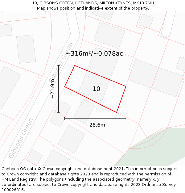 10, GIBSONS GREEN, HEELANDS, MILTON KEYNES, MK13 7NH: Plot and title map