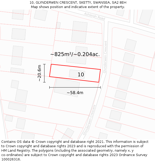 10, GLYNDERWEN CRESCENT, SKETTY, SWANSEA, SA2 8EH: Plot and title map