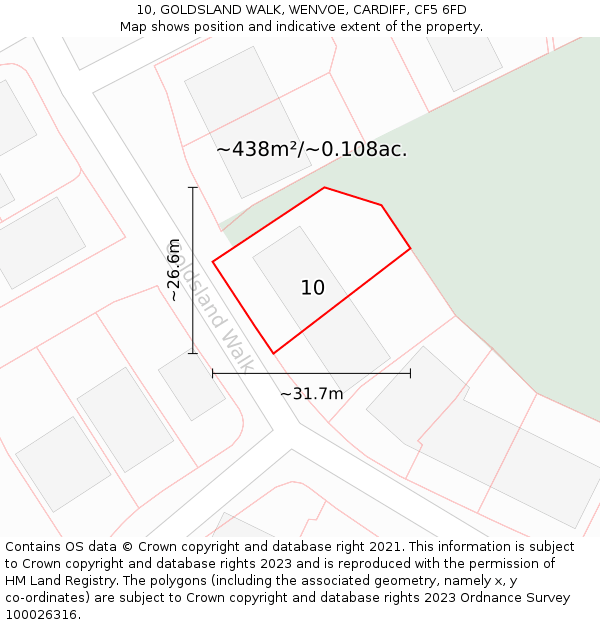 10, GOLDSLAND WALK, WENVOE, CARDIFF, CF5 6FD: Plot and title map