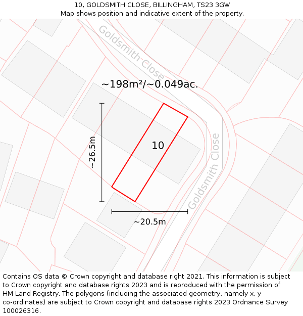 10, GOLDSMITH CLOSE, BILLINGHAM, TS23 3GW: Plot and title map