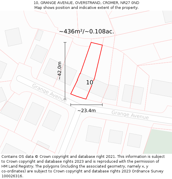 10, GRANGE AVENUE, OVERSTRAND, CROMER, NR27 0ND: Plot and title map