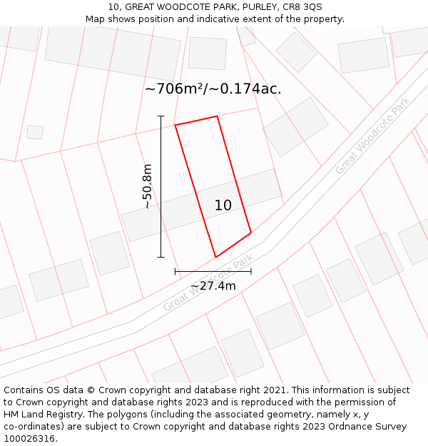 10, GREAT WOODCOTE PARK, PURLEY, CR8 3QS: Plot and title map