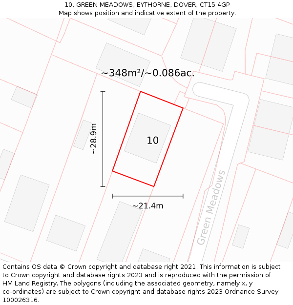 10, GREEN MEADOWS, EYTHORNE, DOVER, CT15 4GP: Plot and title map