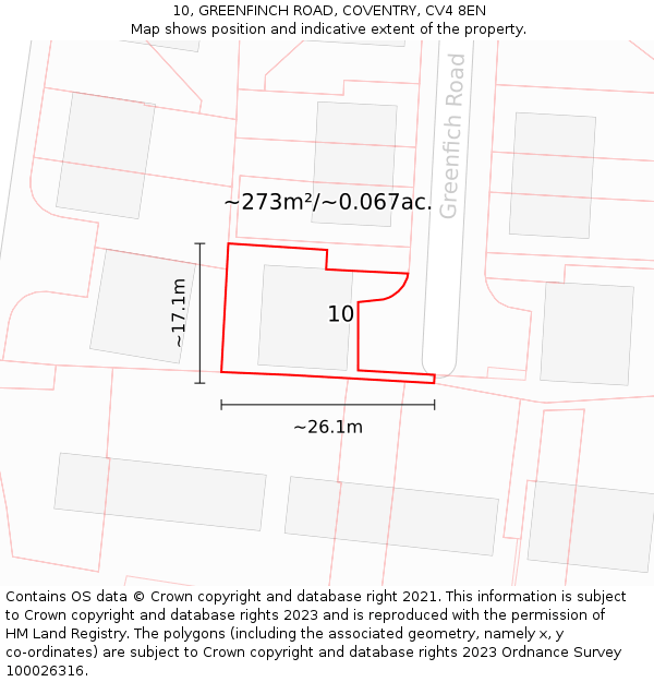 10, GREENFINCH ROAD, COVENTRY, CV4 8EN: Plot and title map