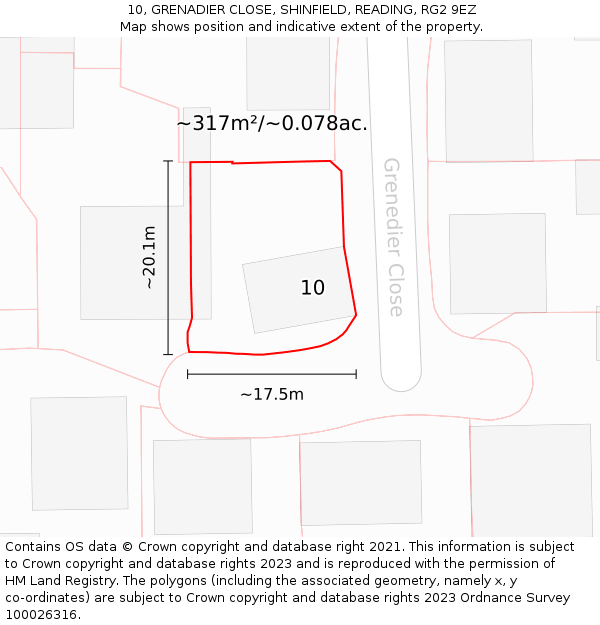 10, GRENADIER CLOSE, SHINFIELD, READING, RG2 9EZ: Plot and title map