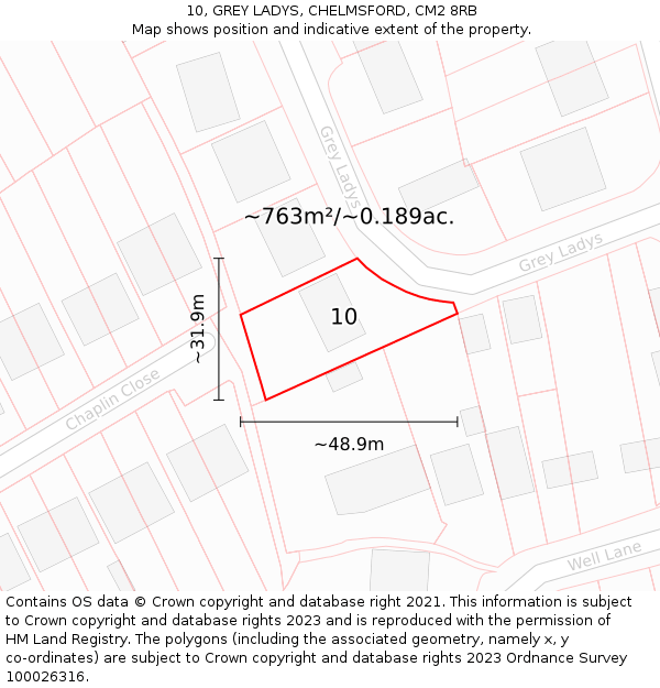 10, GREY LADYS, CHELMSFORD, CM2 8RB: Plot and title map