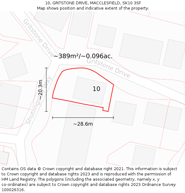 10, GRITSTONE DRIVE, MACCLESFIELD, SK10 3SF: Plot and title map