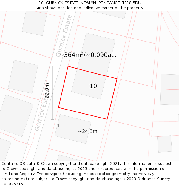 10, GURNICK ESTATE, NEWLYN, PENZANCE, TR18 5DU: Plot and title map