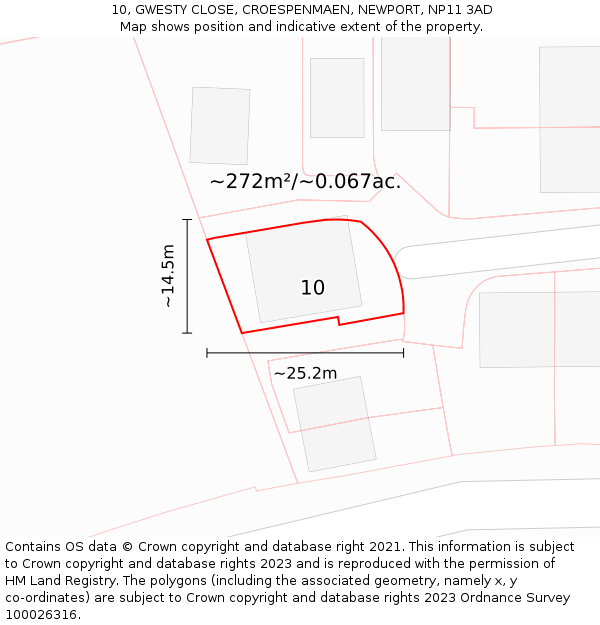 10, GWESTY CLOSE, CROESPENMAEN, NEWPORT, NP11 3AD: Plot and title map