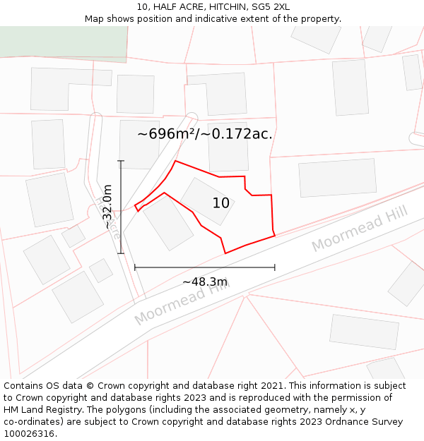 10, HALF ACRE, HITCHIN, SG5 2XL: Plot and title map