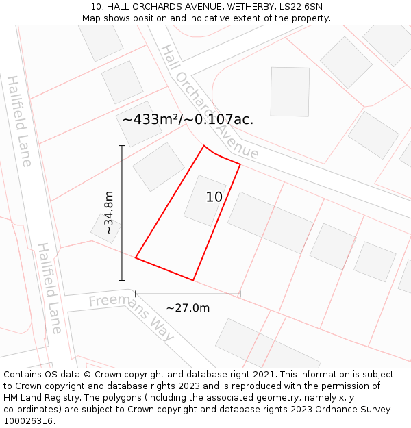 10, HALL ORCHARDS AVENUE, WETHERBY, LS22 6SN: Plot and title map